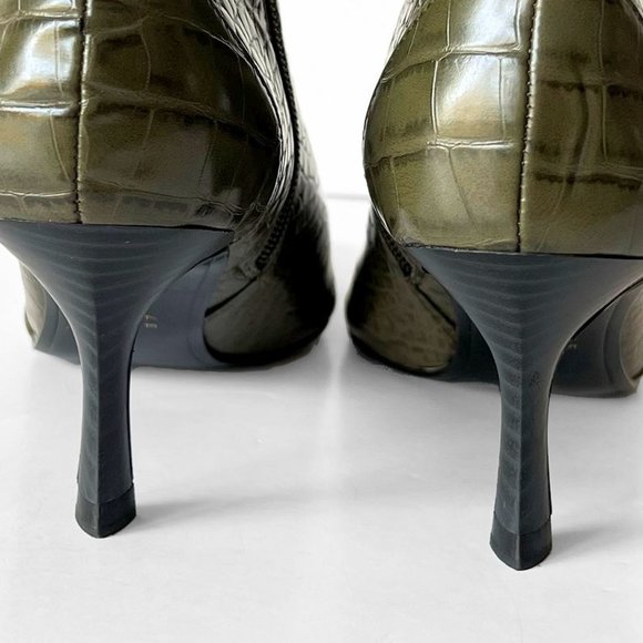 Zara Croc Print Embossed Heeled Olive Green Ankle Boot Booties, Sz EU 39 US 8 - Picture 8 of 13
